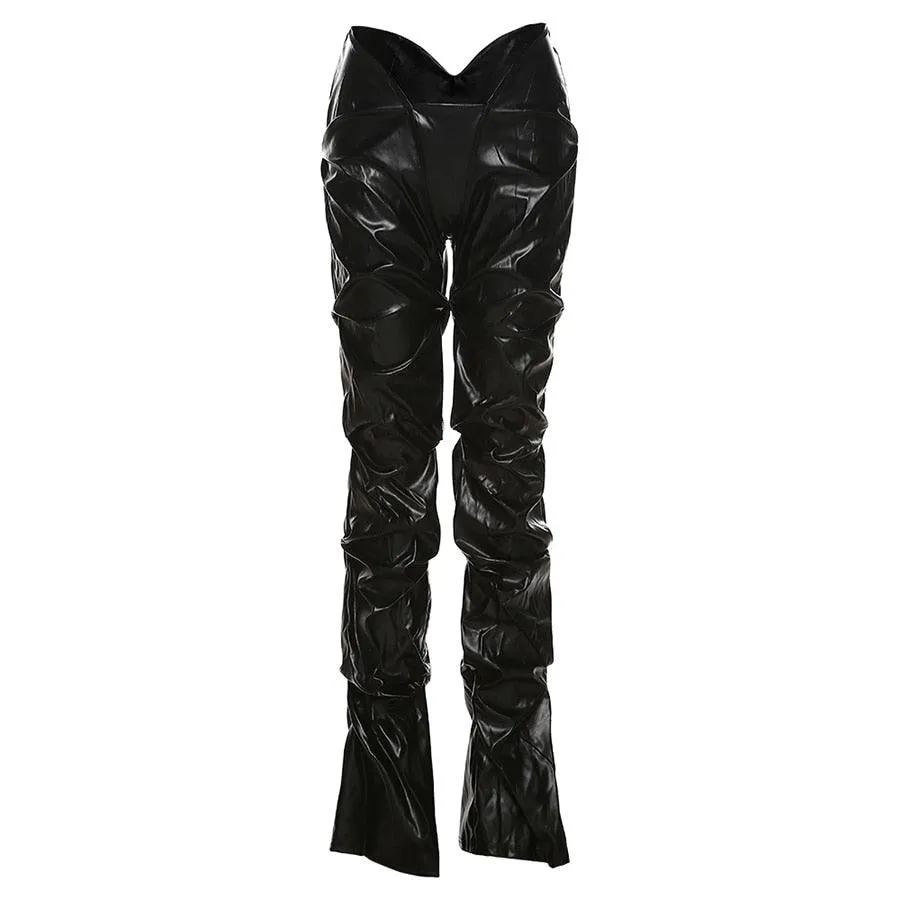 Shiny Low-Waisted Faux Leather Pants