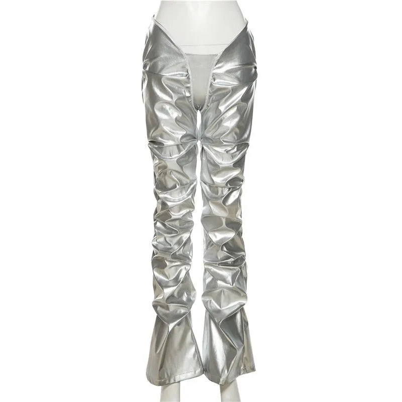 Shiny Low-Waisted Faux Leather Pants