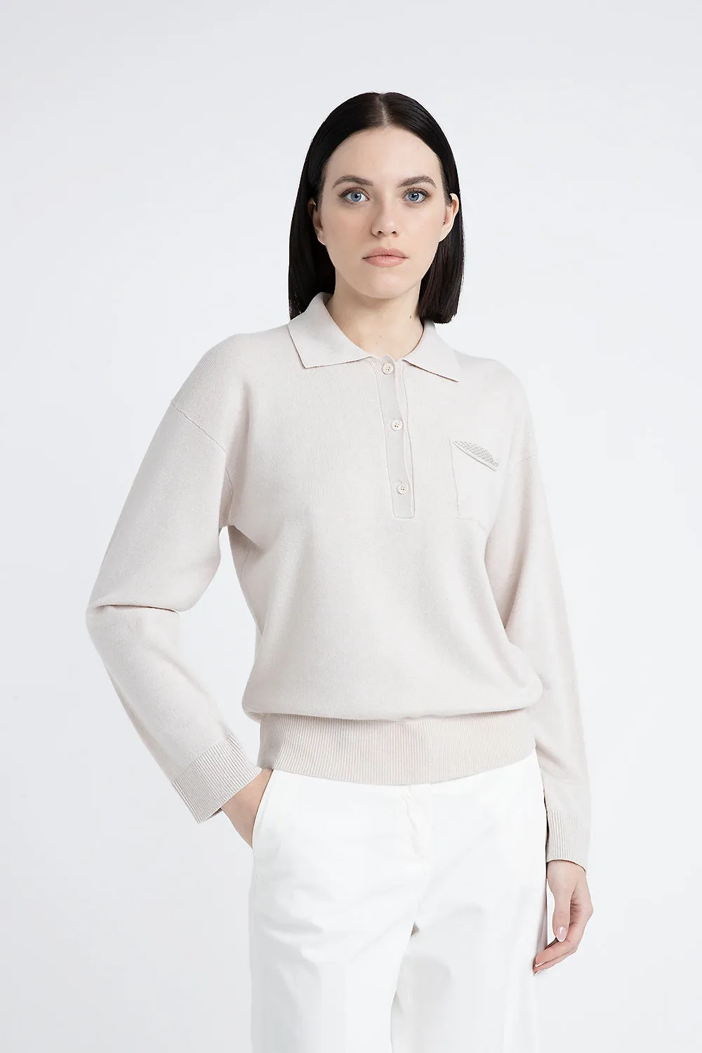 Silk, wool and cashmere polo neck sweater