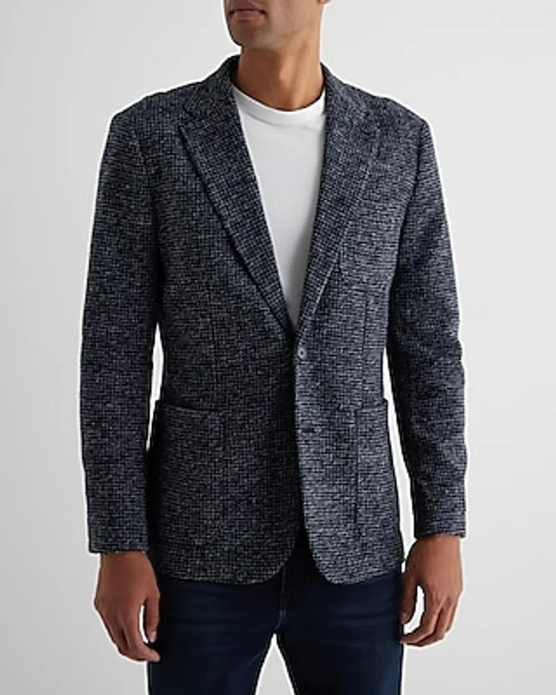 Slim Blue Check Print Wool-Blend Blazer Multi-Color Men's 38