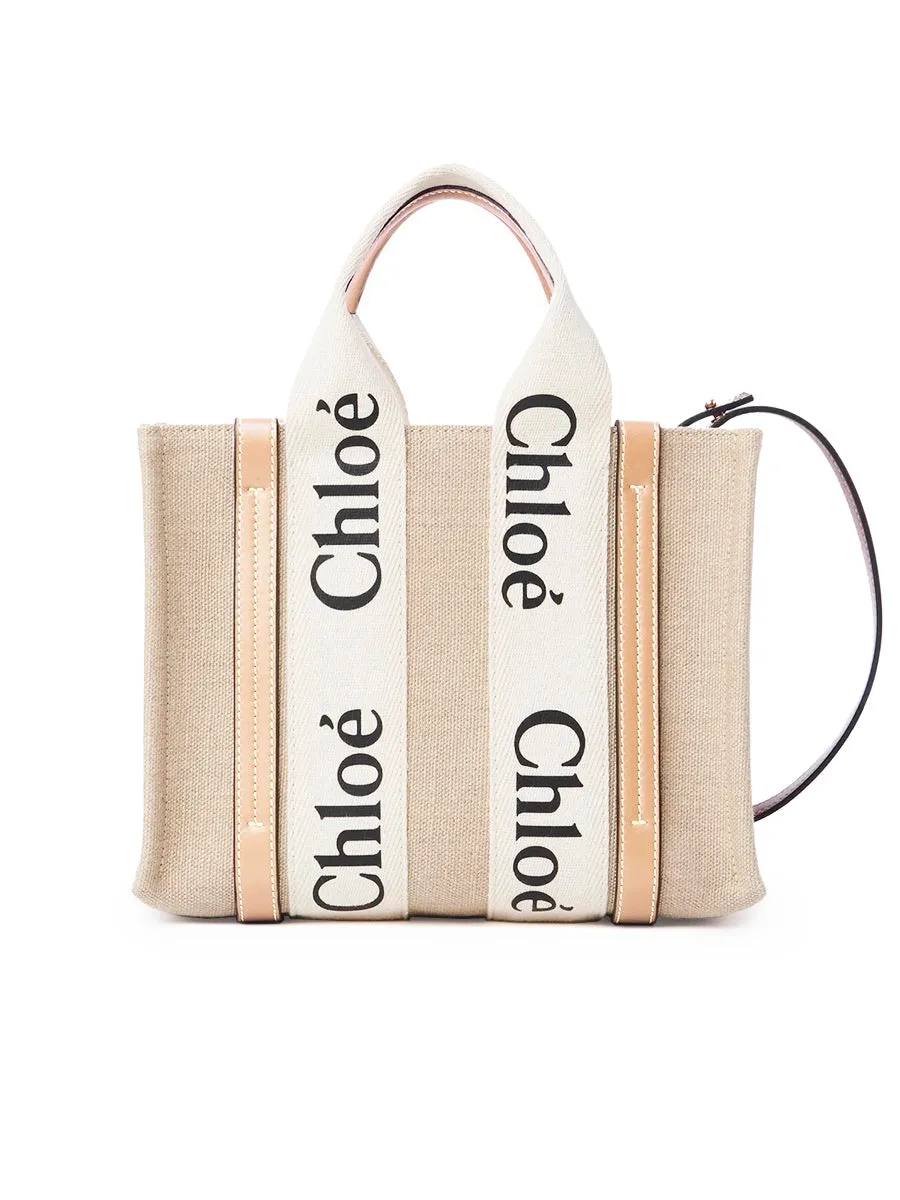 Small Woody Tote Bag in White/Beige