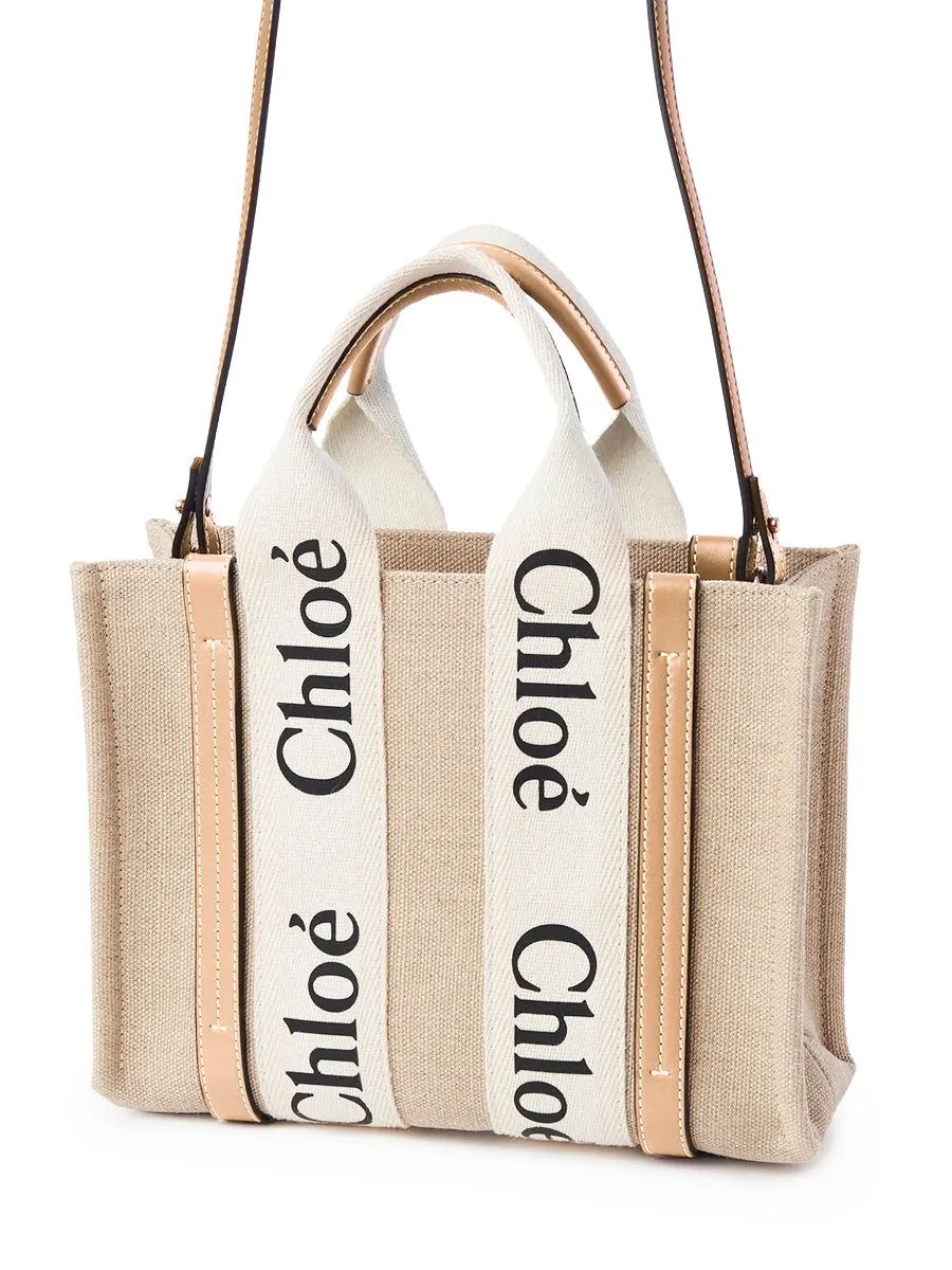 Small Woody Tote Bag in White/Beige