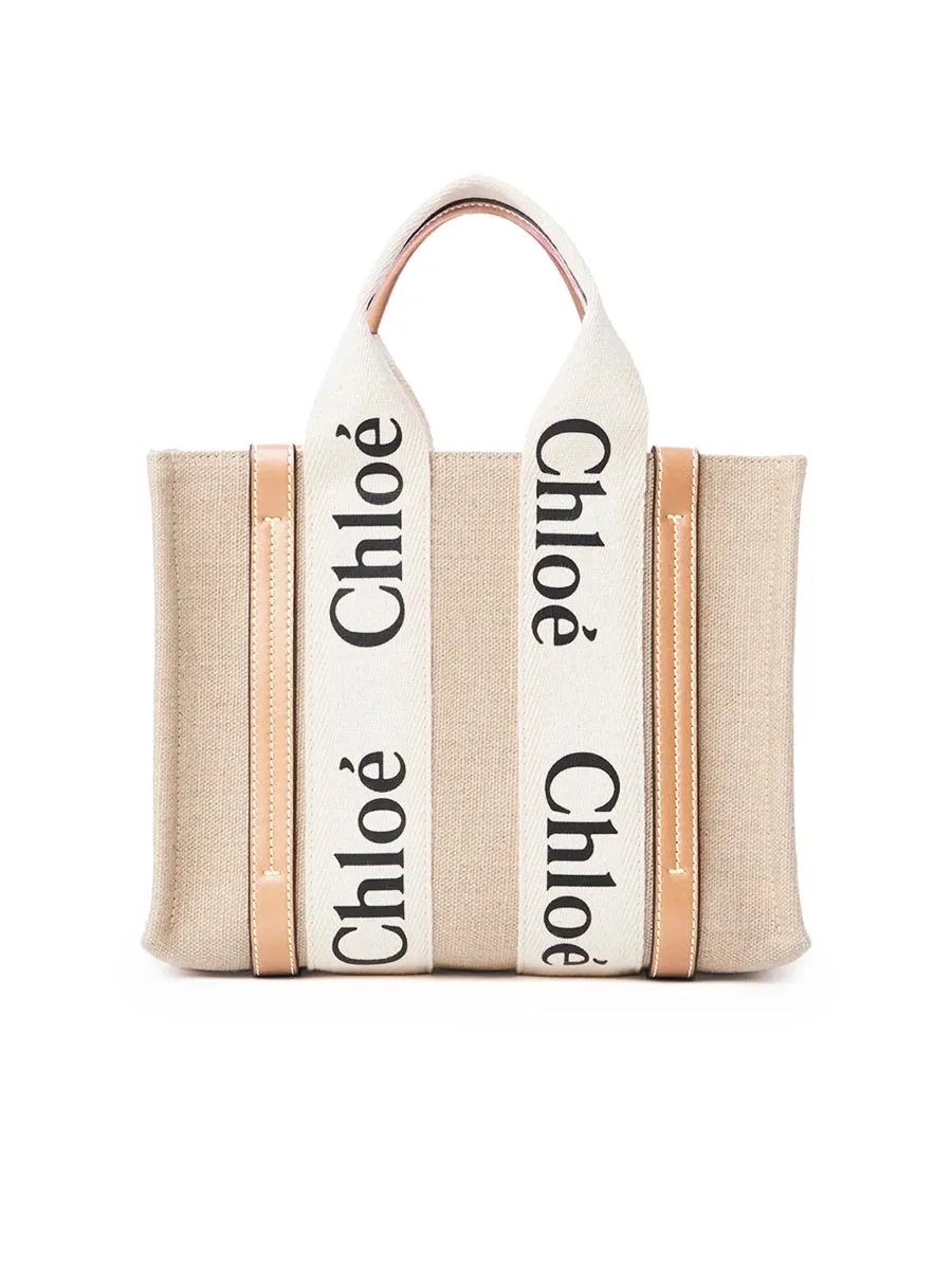 Small Woody Tote Bag in White/Beige