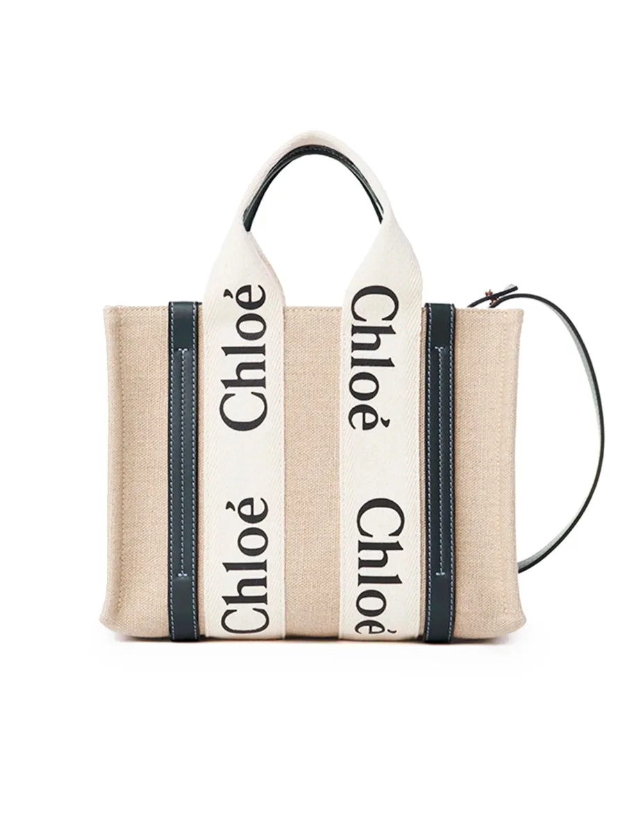 Small Woody Tote Bag in White/Blue