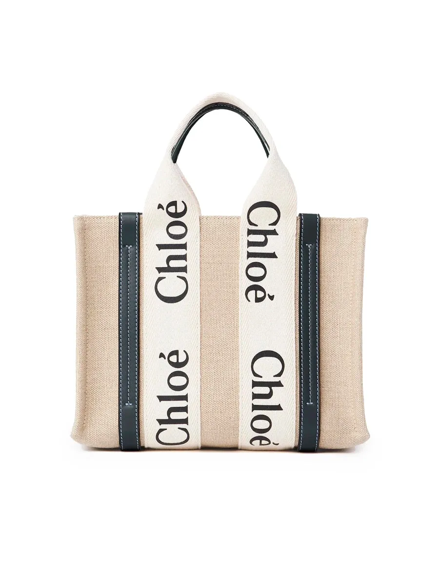 Small Woody Tote Bag in White/Blue