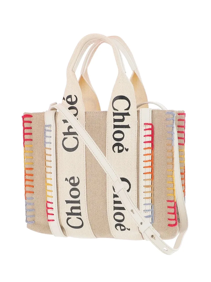 Small Woody Tote Bag with Multicolor Stitches