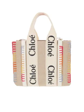 Small Woody Tote Bag with Multicolor Stitches