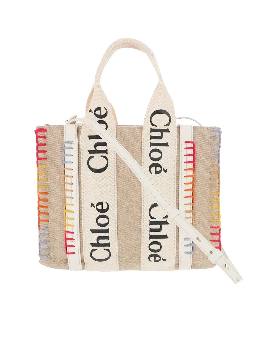 Small Woody Tote Bag with Multicolor Stitches