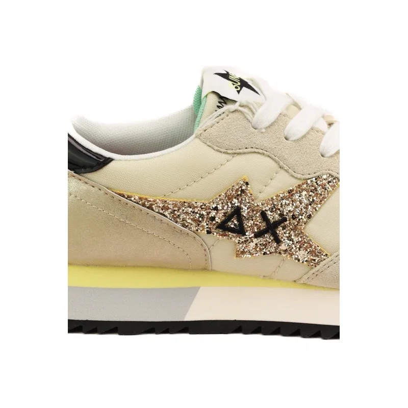 SNEAKERS DONNA IN PELLE E TESSUTO, BEIGE