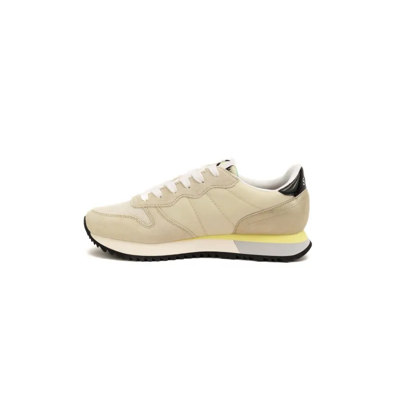 SNEAKERS DONNA IN PELLE E TESSUTO, BEIGE