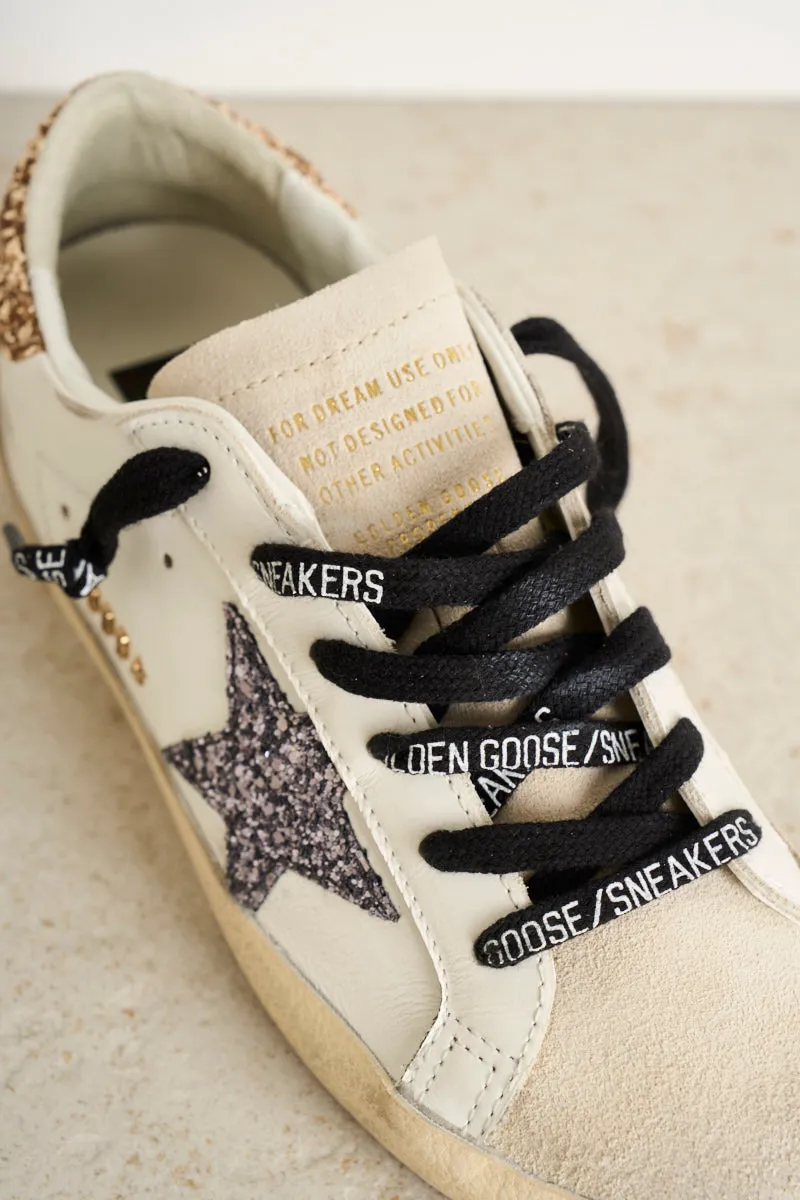 Sneakers Super-Star Donna bianche con talloncino glitter