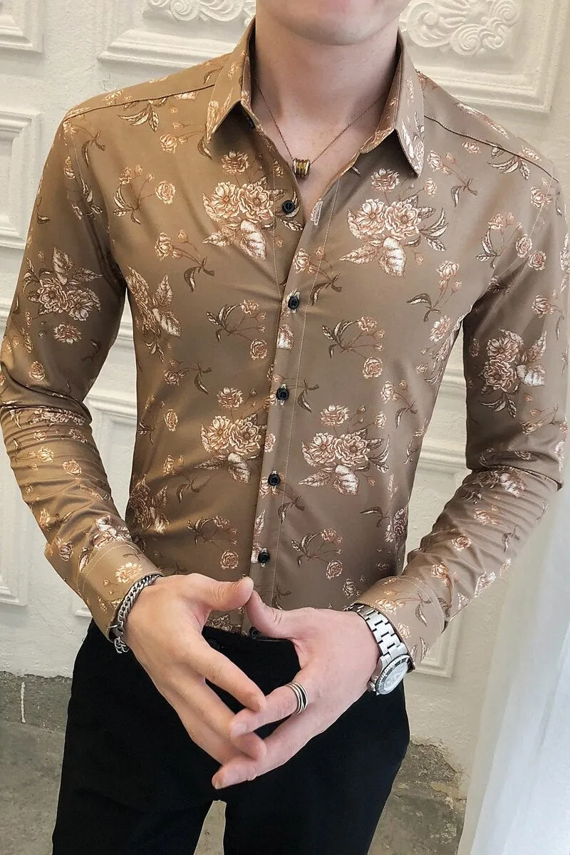 Spring Fashion Long Sleeve Slim Fit Luxury Digital Printed Shirts for men