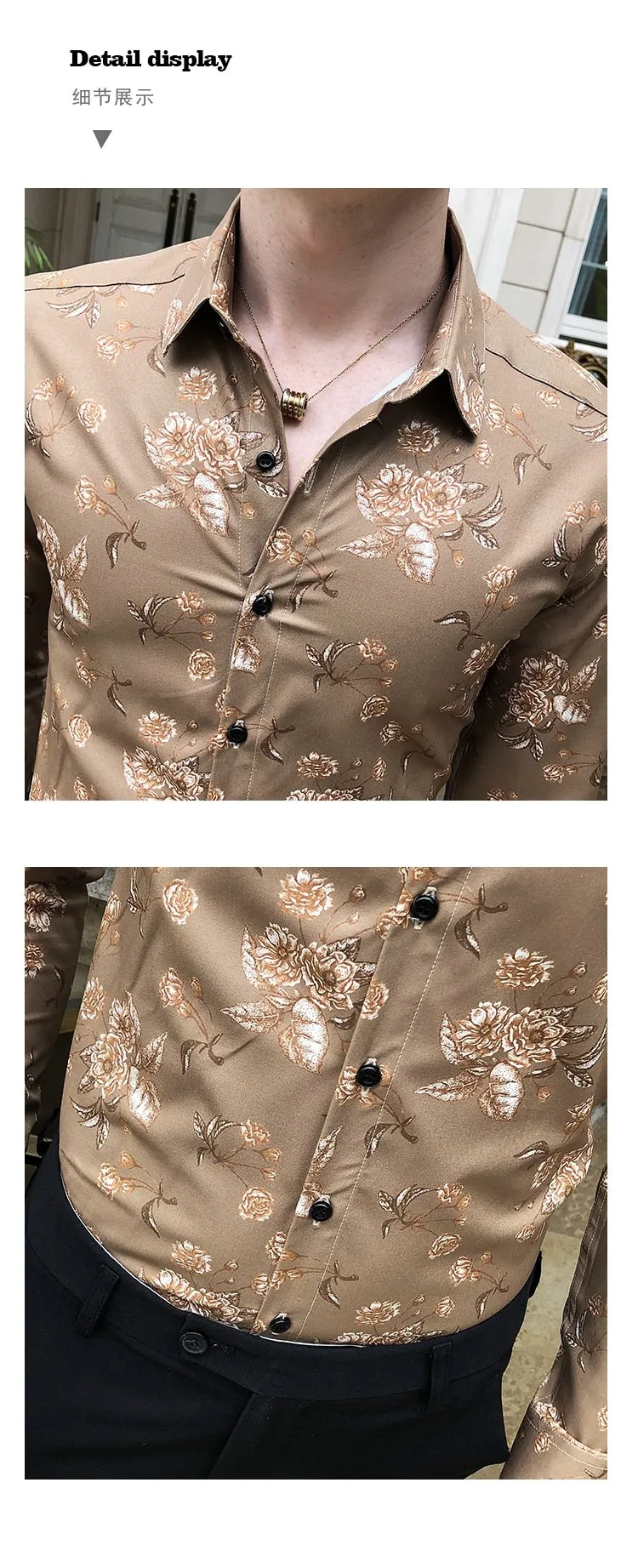 Spring Fashion Long Sleeve Slim Fit Luxury Digital Printed Shirts for men