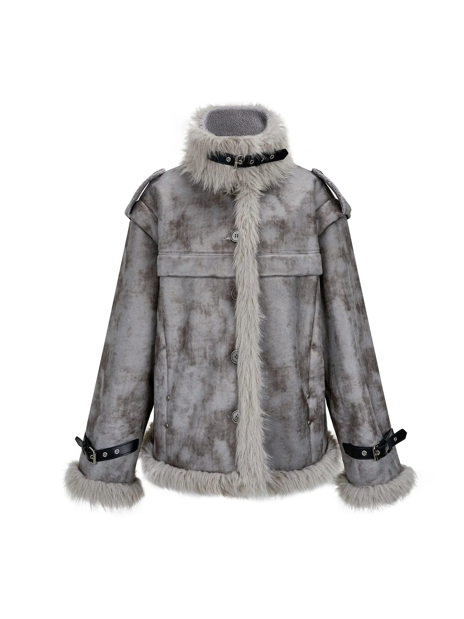 Stand-Collar Fur Stitch Loose Work Jacket