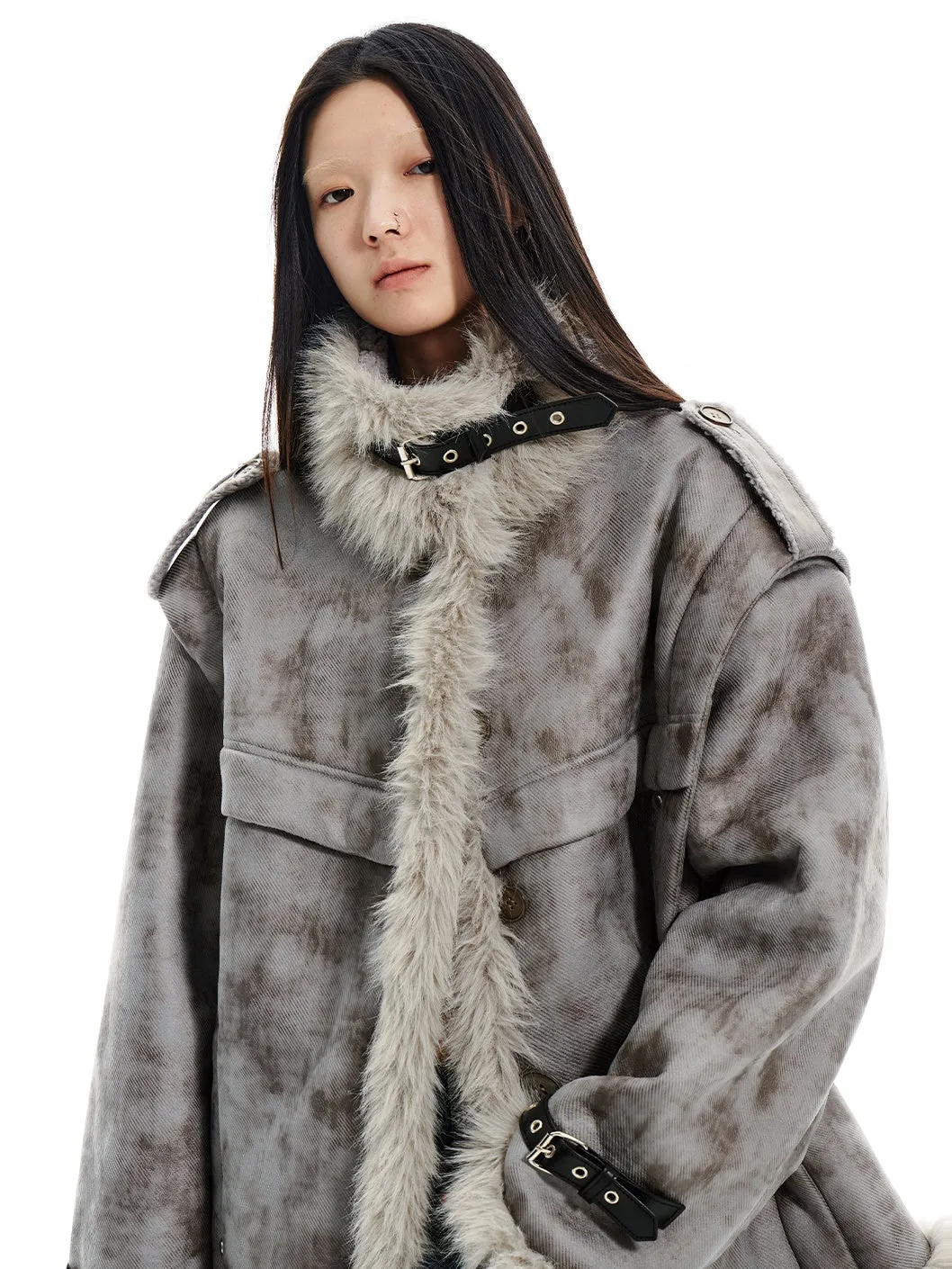 Stand-Collar Fur Stitch Loose Work Jacket