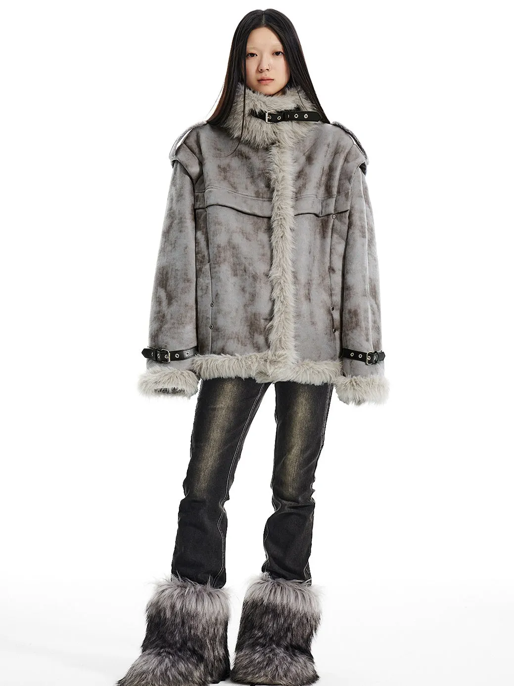 Stand-Collar Fur Stitch Loose Work Jacket