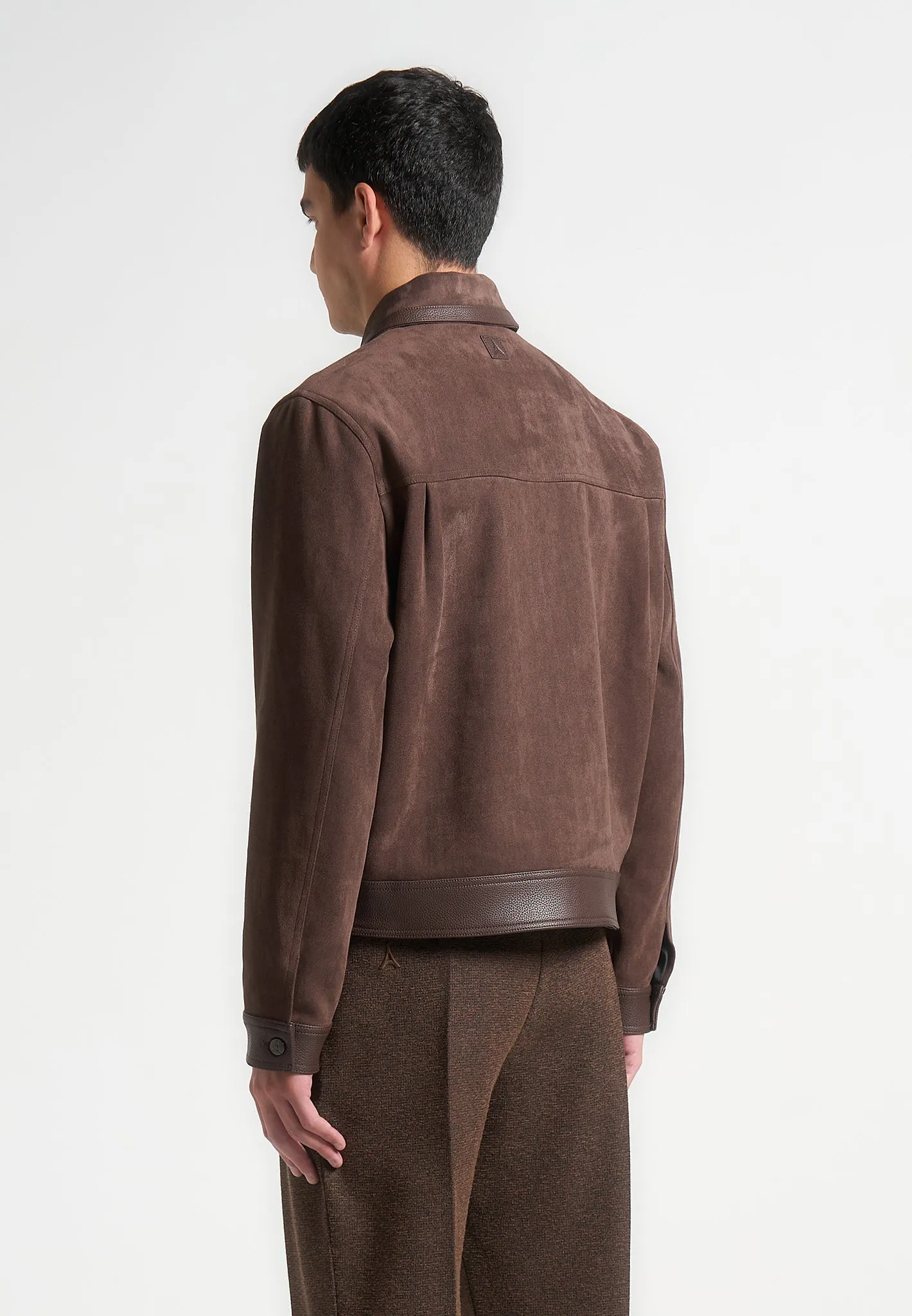 Suede & Pebbled Leather Jacket - Brown