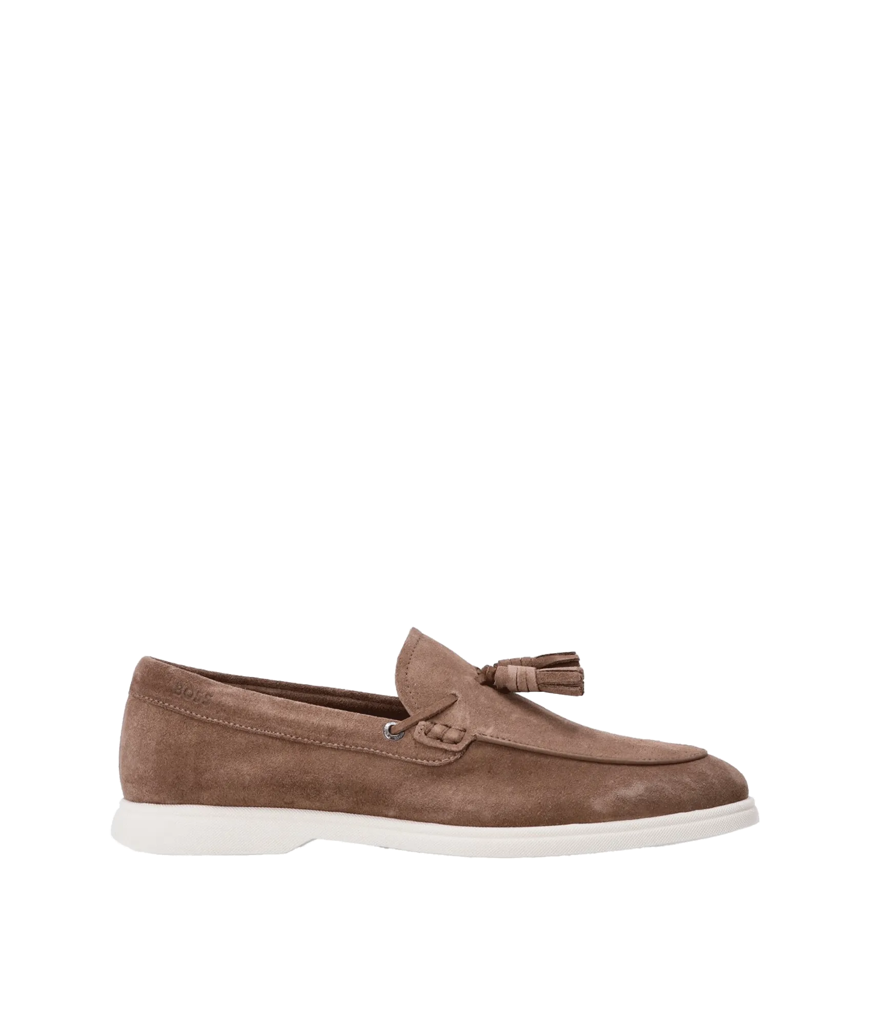 Suede Slip-on Loafers with Tassel Trim - Beige