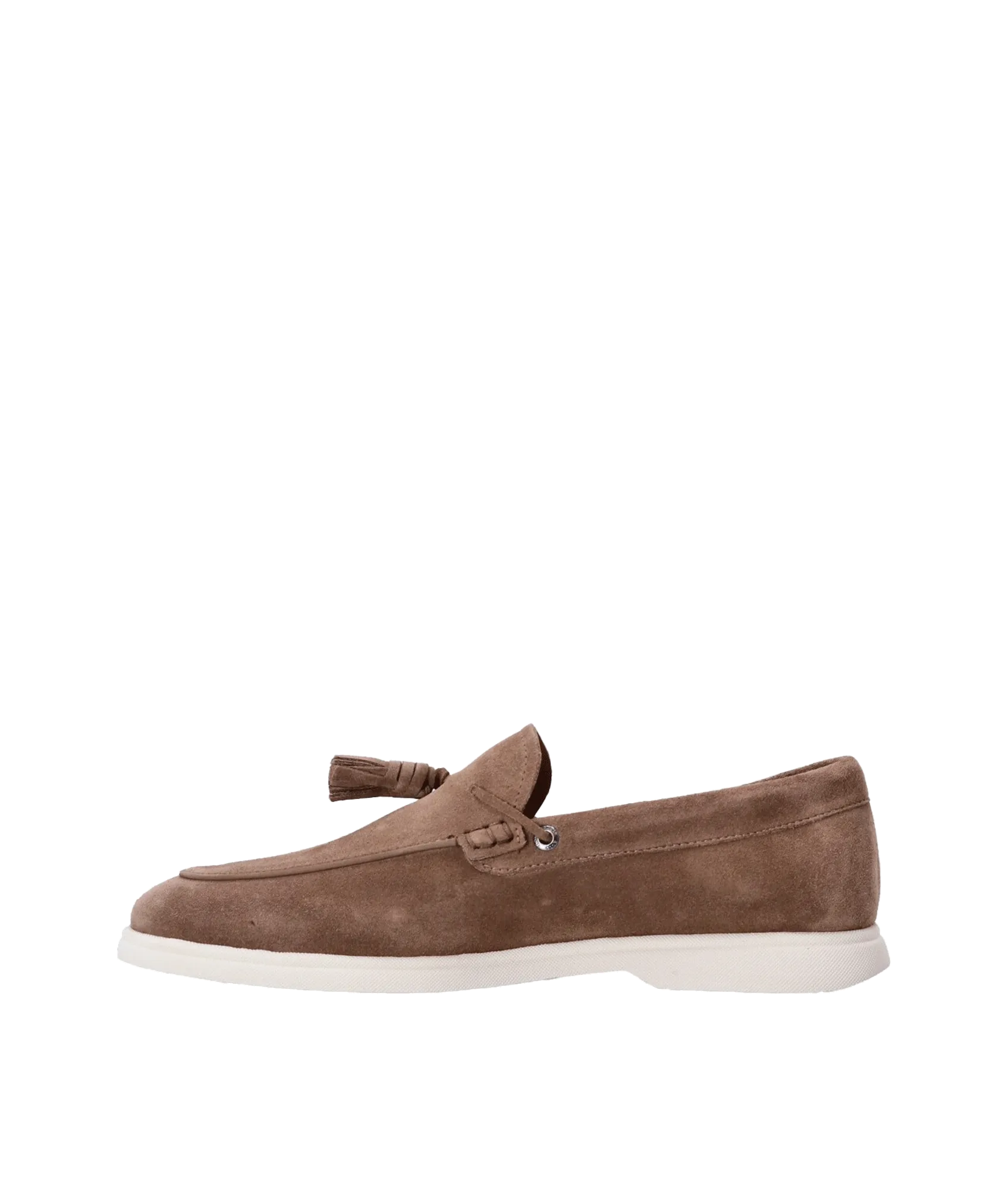 Suede Slip-on Loafers with Tassel Trim - Beige