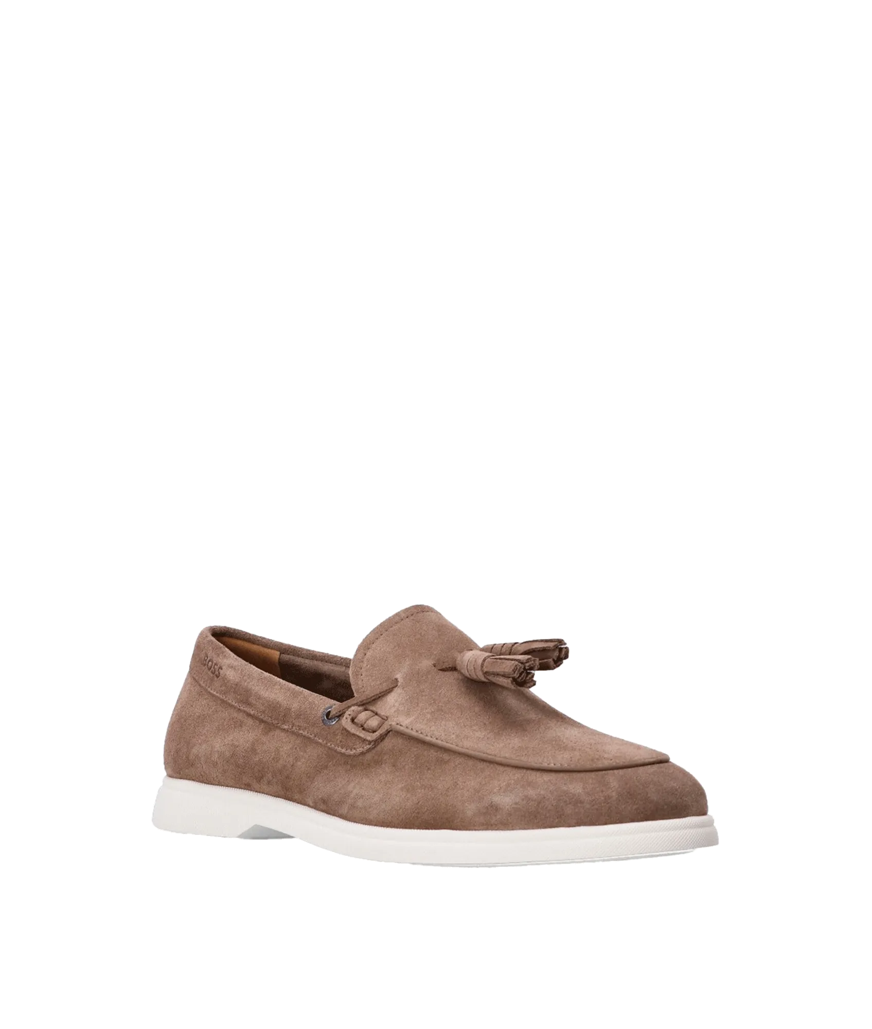 Suede Slip-on Loafers with Tassel Trim - Beige