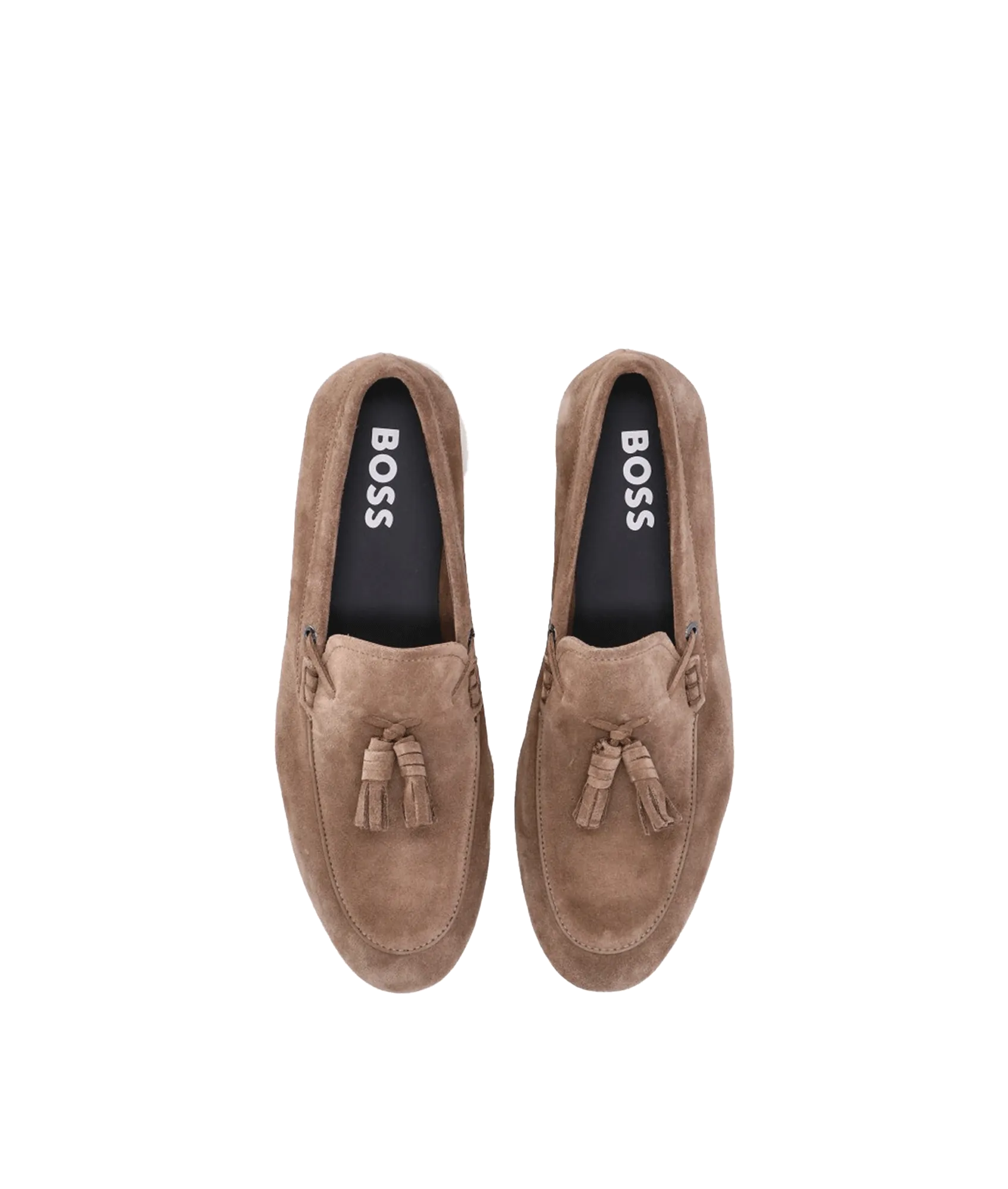 Suede Slip-on Loafers with Tassel Trim - Beige