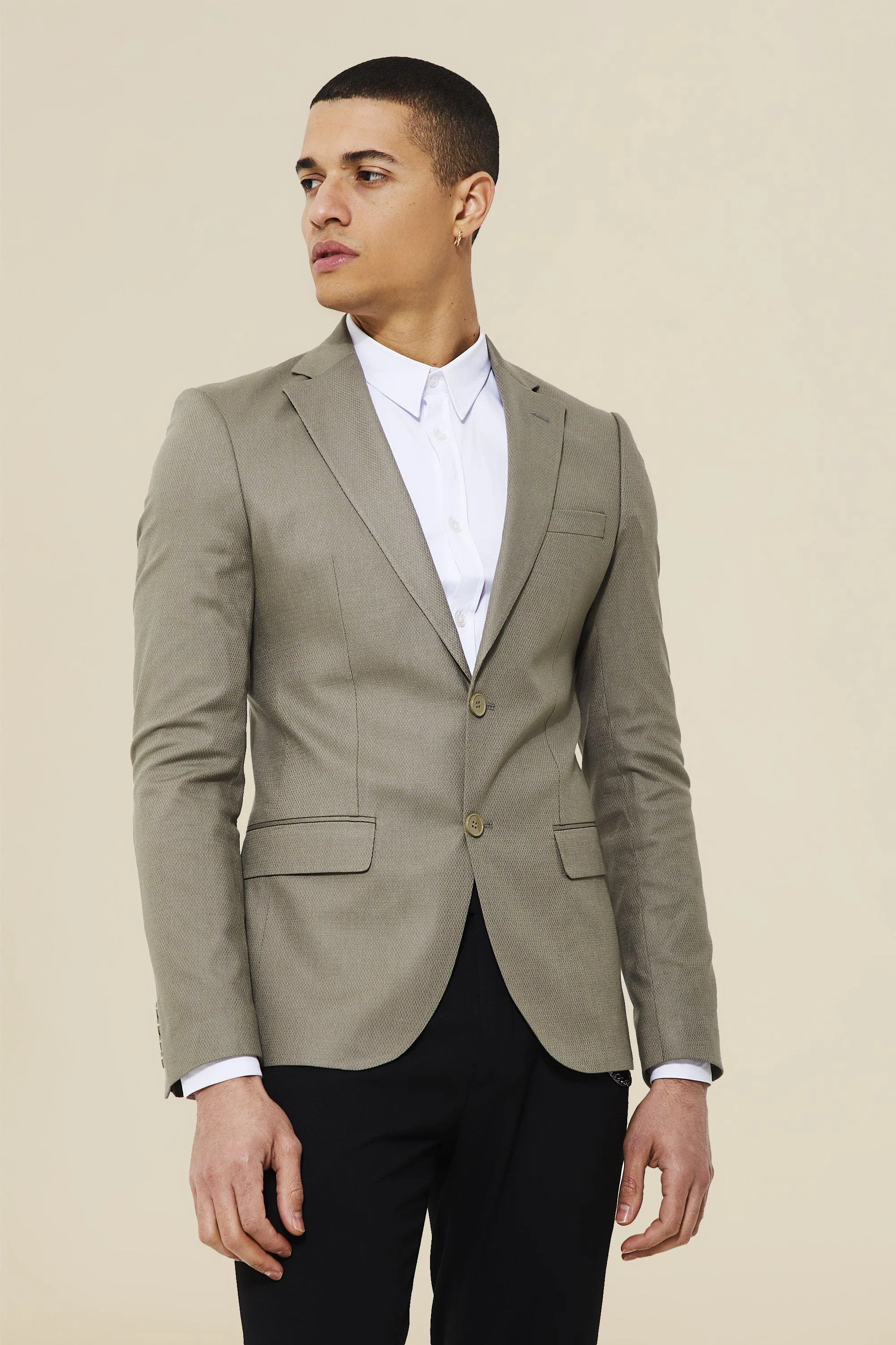 Super Skinny Single Breasted Textured Blazer