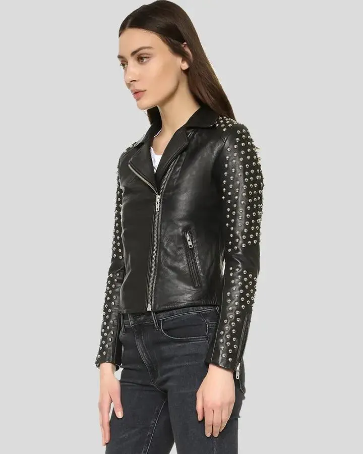 Taliyah Black Studded Leather Jacket