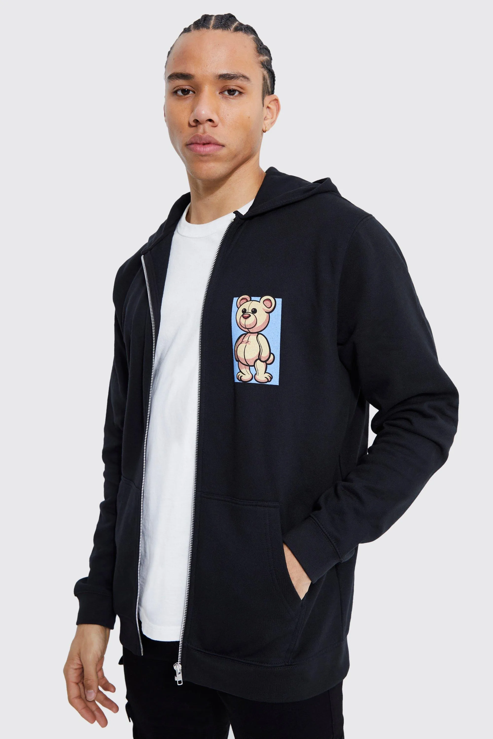 Tall Teddy Front And Back Zip Through Hoodie