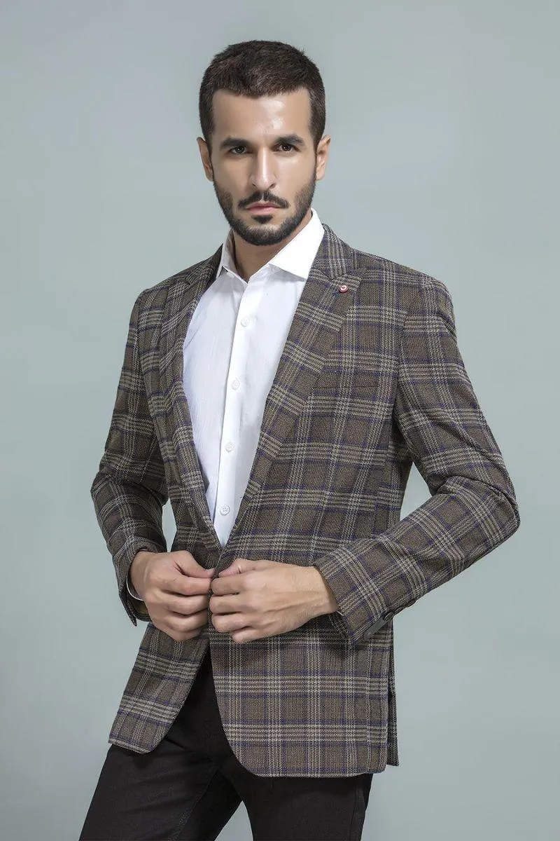 Tan Brown Checked Blazer