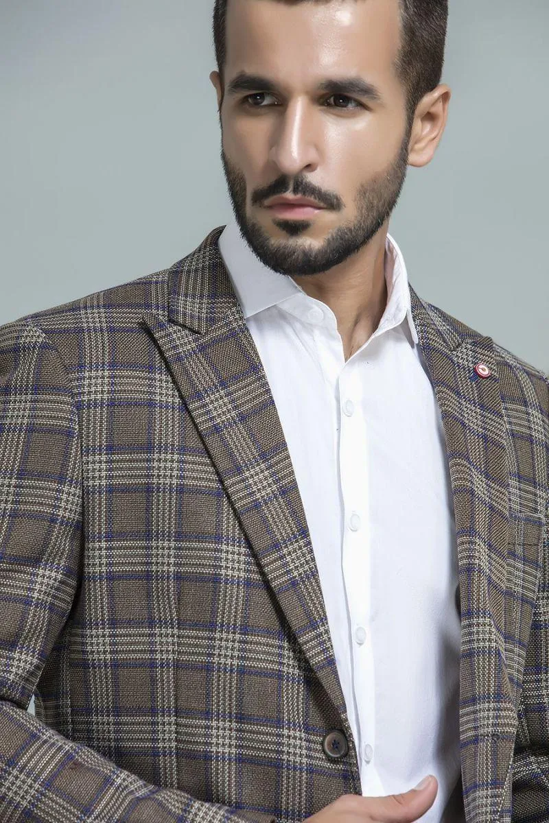 Tan Brown Checked Blazer