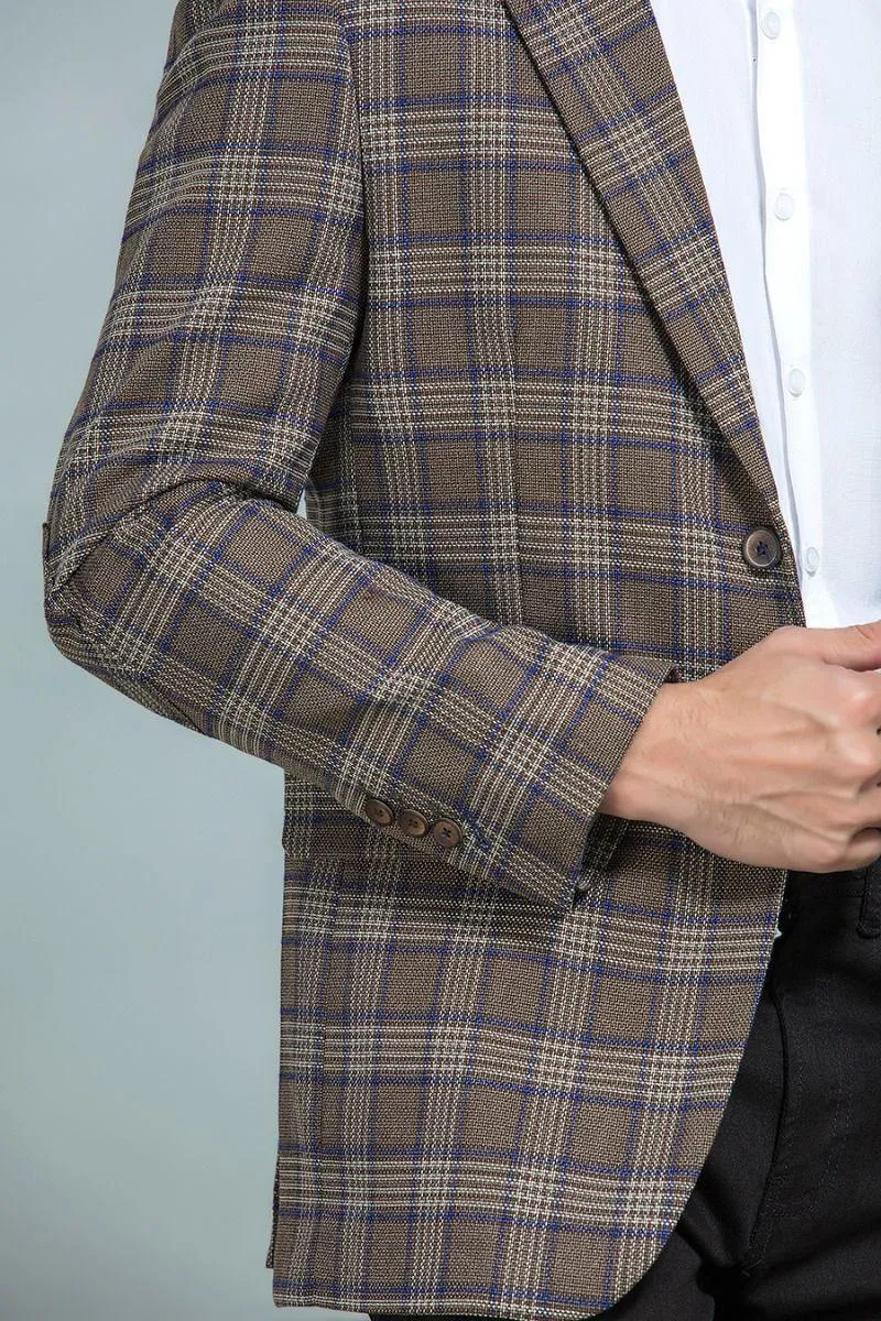 Tan Brown Checked Blazer