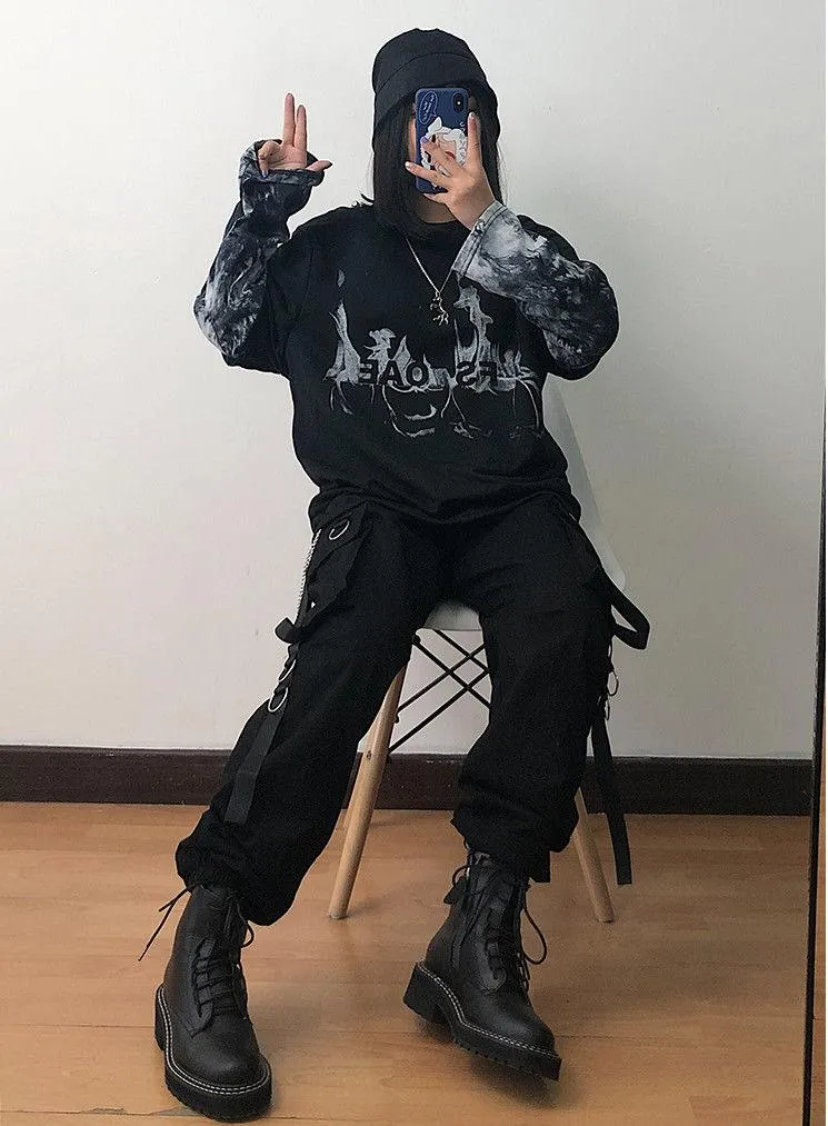 Techwear Style: Gothic Black High Waist Cargo Pants