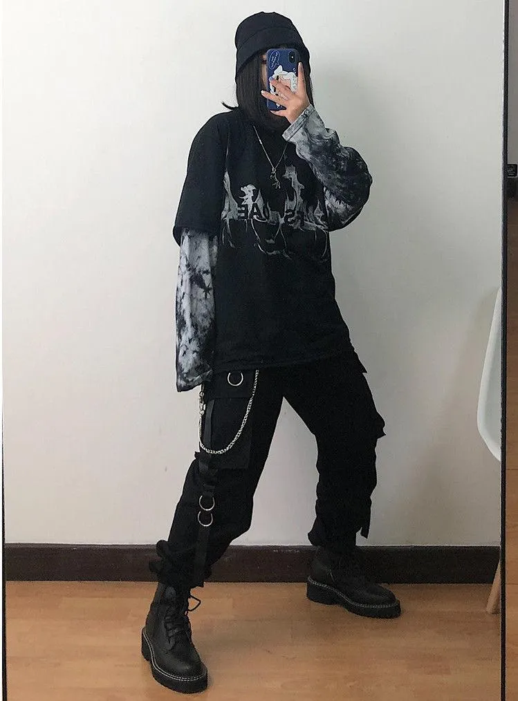 Techwear Style: Gothic Black High Waist Cargo Pants