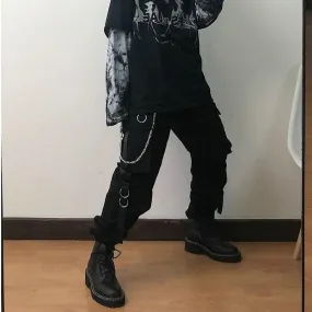 Techwear Style: Gothic Black High Waist Cargo Pants