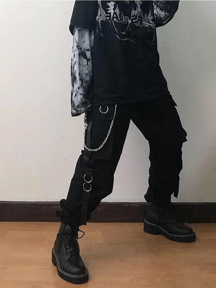 Techwear Style: Gothic Black High Waist Cargo Pants