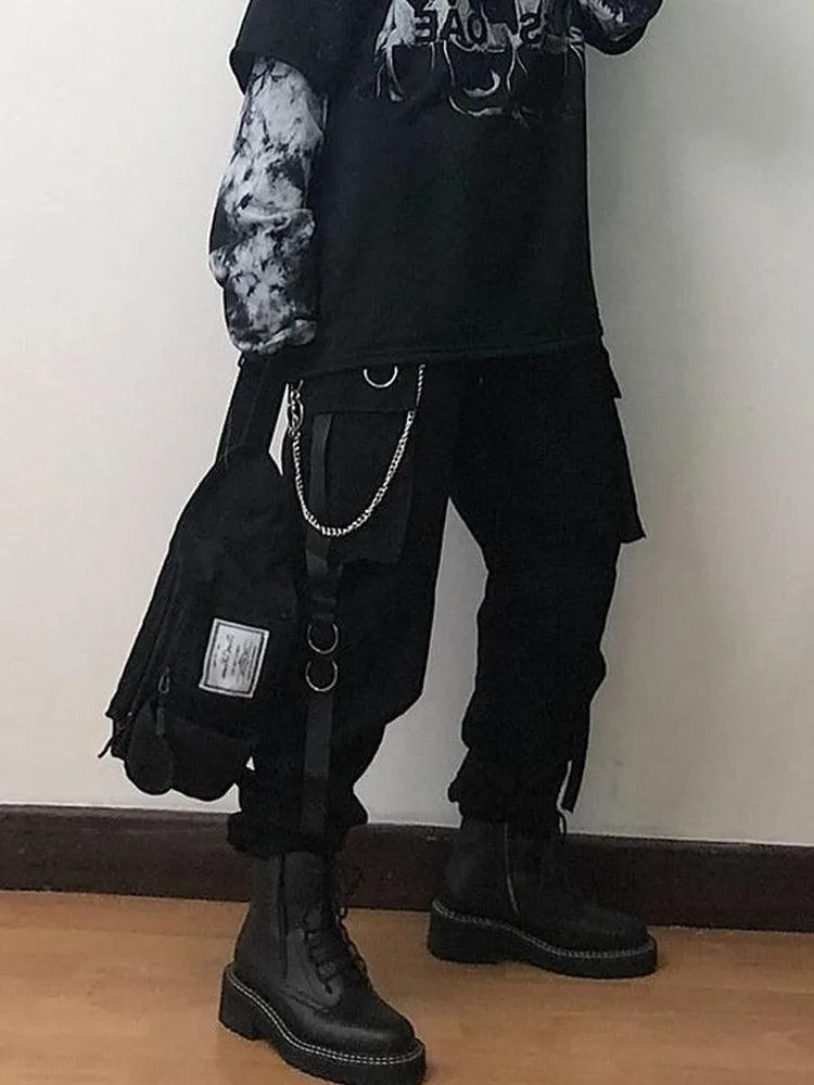 Techwear Style: Gothic Black High Waist Cargo Pants