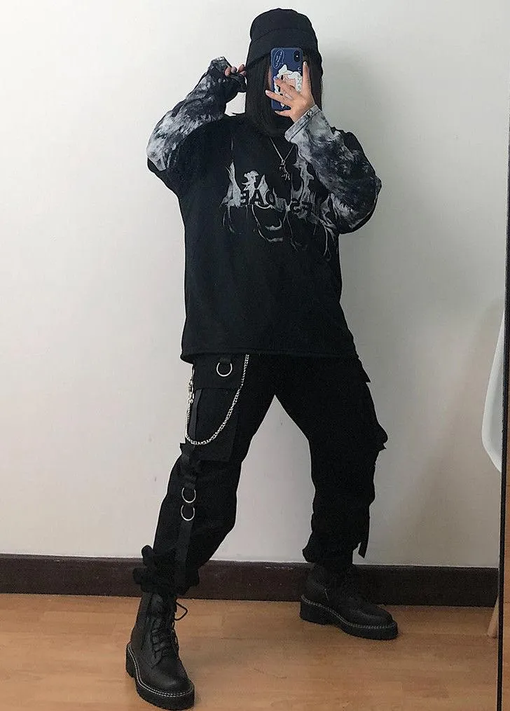 Techwear Style: Gothic Black High Waist Cargo Pants