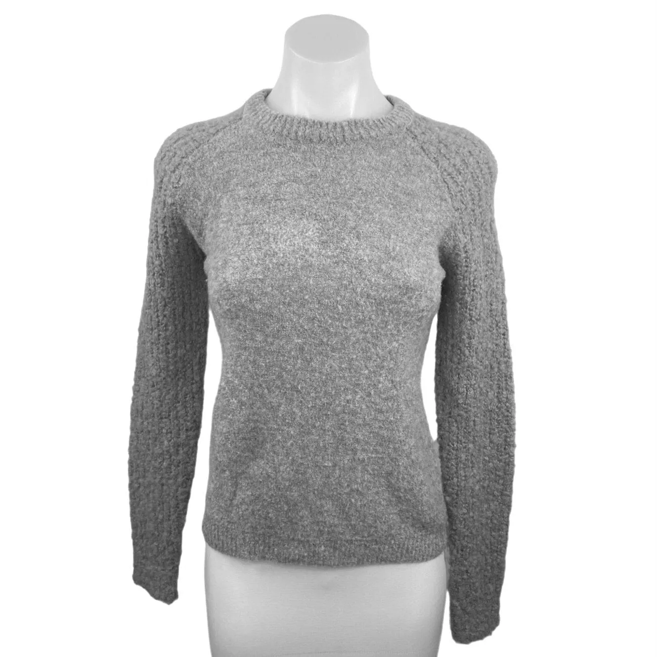 Theory Gray Wool Blend Fuzzy Knit Crewneck Long Sleeve Pullover Sweater Size S