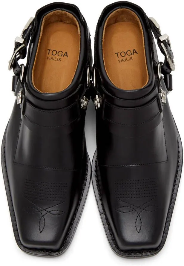 Toga Virilis Black Leather Slip-On Loafers