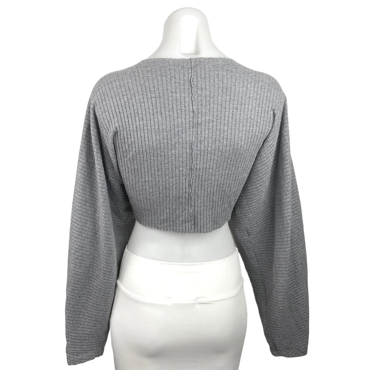 Urban Outfitters Gray Ribbed Knit Split Neck Long Sleeve Batwing Crop Sweater S