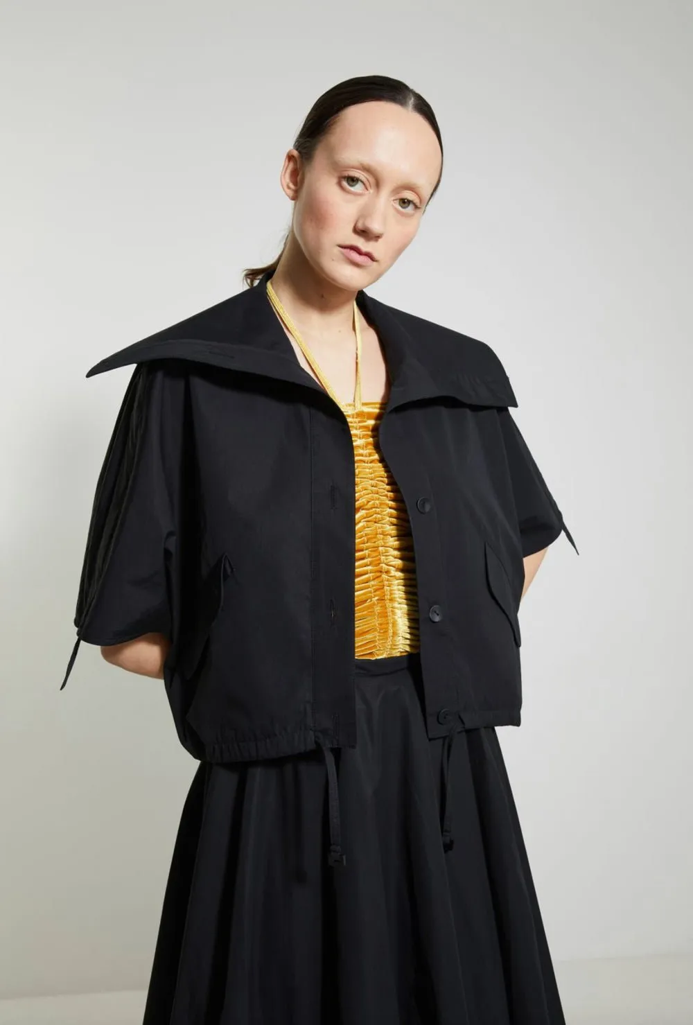 VERONIQUE LEROY - Cotton Poplin High Neck Jacket in Black