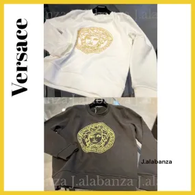 VERSACE  |Crew Neck Long Sleeves Logo Outlet Hoodies & Sweatshirts