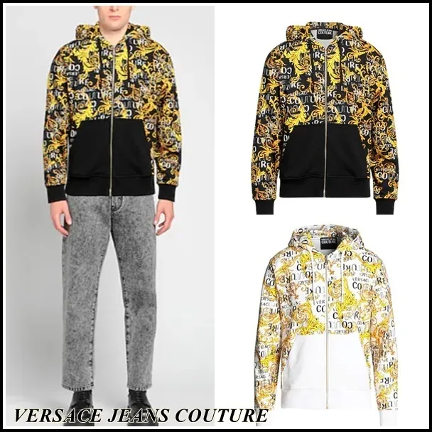 VERSACE JEANS  |Unisex Street Style Cotton Logo Hoodies