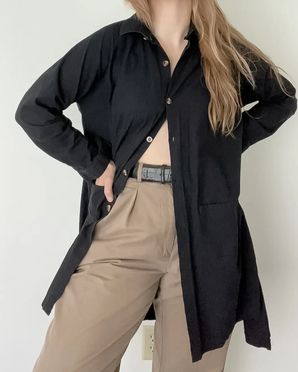 Vintage Charcoal Oversized Linen Shirt (S-L)