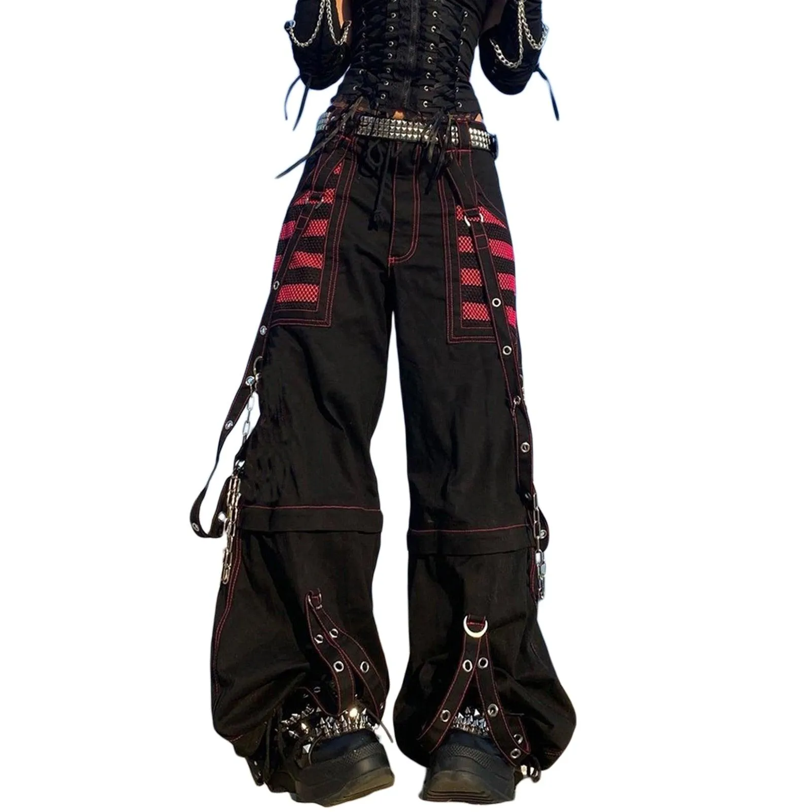 Vintage Gothic Grunge Cargo Pants for Women with Bandage Detailing - E-girl Style