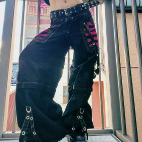 Vintage Gothic Grunge Cargo Pants for Women with Bandage Detailing - E-girl Style