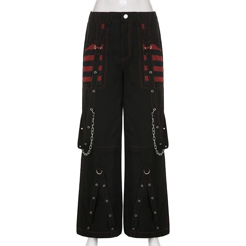 Vintage Gothic Grunge Cargo Pants for Women with Bandage Detailing - E-girl Style