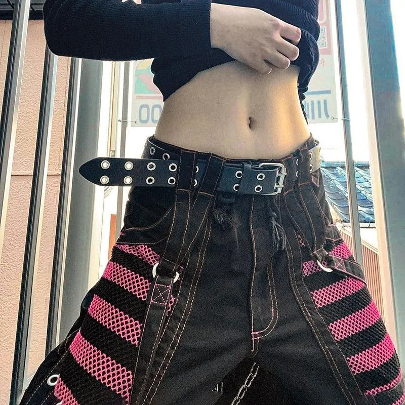 Vintage Gothic Grunge Cargo Pants for Women with Bandage Detailing - E-girl Style