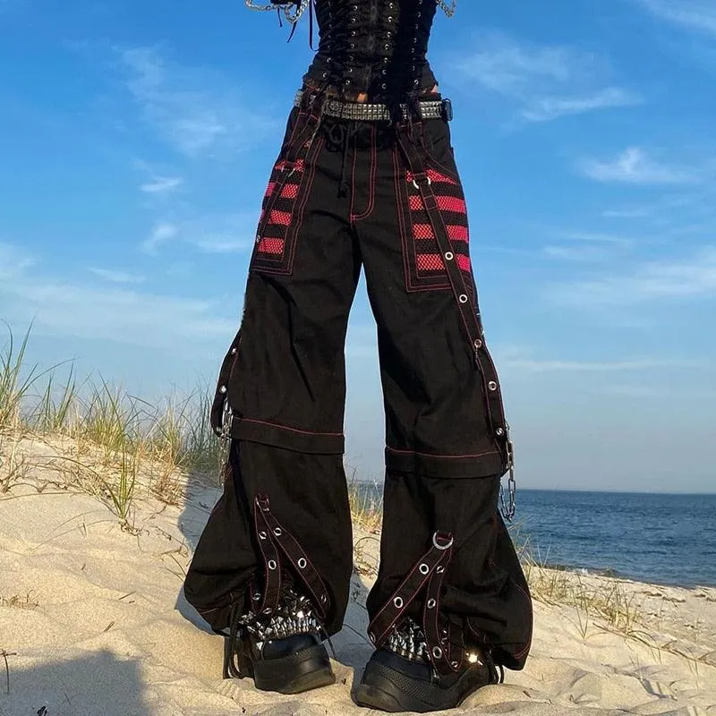 Vintage Gothic Grunge Cargo Pants for Women with Bandage Detailing - E-girl Style