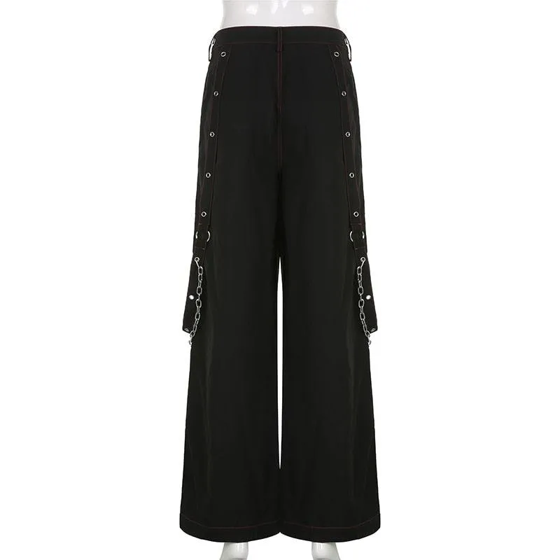 Vintage Gothic Grunge Cargo Pants for Women with Bandage Detailing - E-girl Style